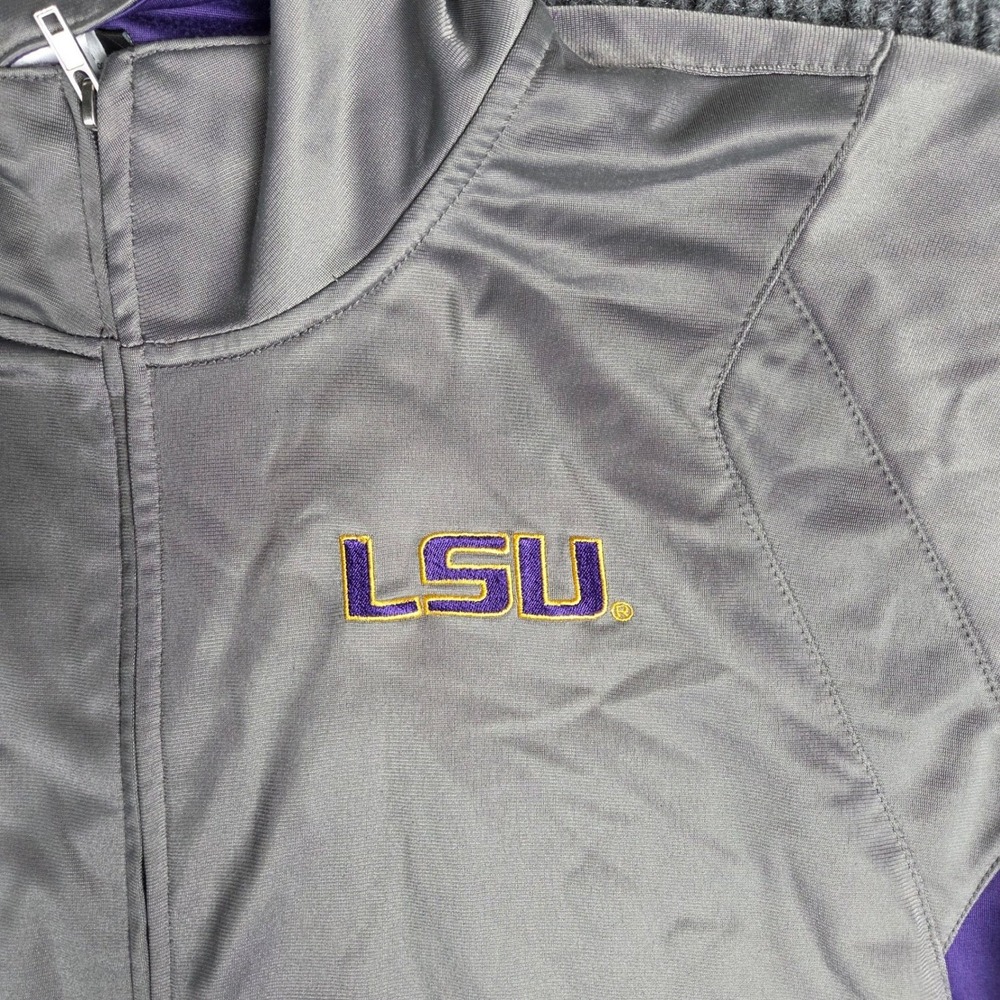LSU Tigers Track Jacket Mens Large Gray Purple Genuine Stuff Full Zip - Picture 3 of 9